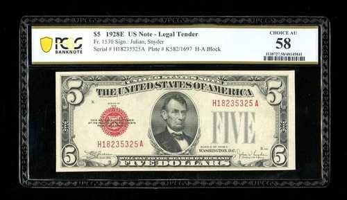 DBR 1928-E $5 リーガル 1530年金曜日 HAブロック PCGS-B 58 シリアル H18235325A