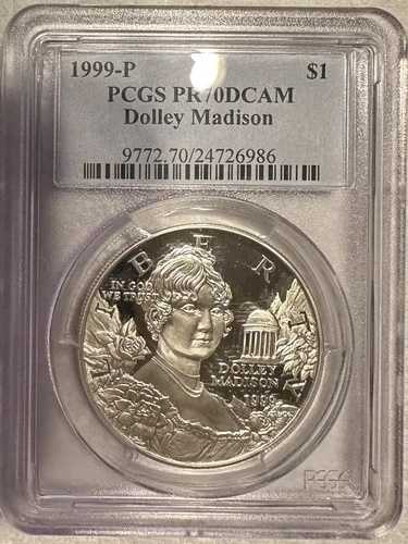 1999年 Pプルーフ ドリー・マディソン記念銀貨 PCGS PR70DCAM