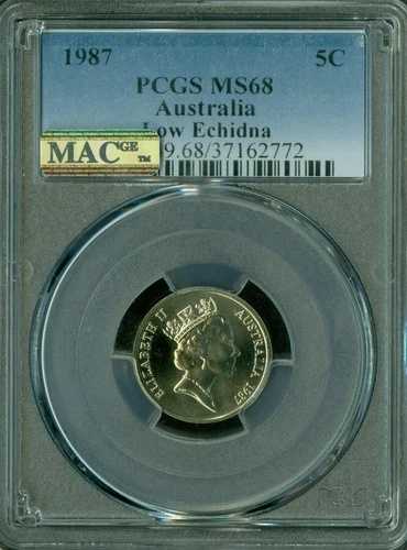 1987年 オーストラリア ロー・エキドナ 5セント PCGS MS68 PQ 2ND FINEST MAC スポットレス *