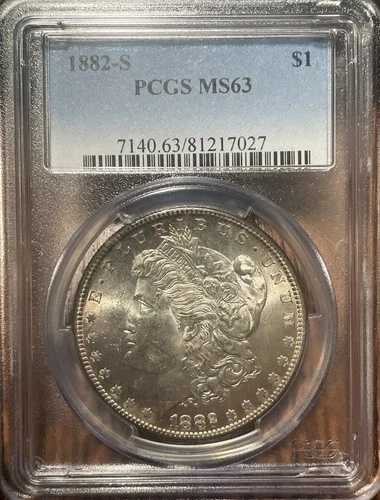 1882-S モルガン銀貨 PCGS MS63 - 美しい色調。(ロット 92)