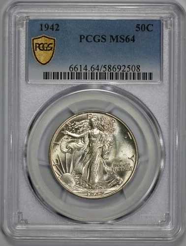 1942年 ウォーキング・リバティ 50セント シルバー ハーフドル PCGS MS 64