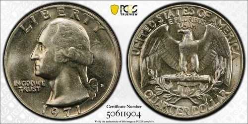 1971-D クラッド Unc ワシントン クォーター PCGS MS67 ハイグレード ジェム 送料無料 45,045円