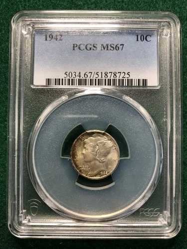 1942年 マーキュリー シルバートーン ダイム MS67 PCGS