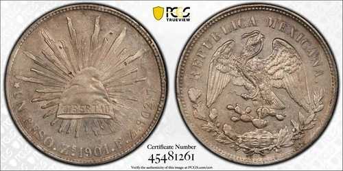 1901 Zs FZ メキシコペソ KM#409.3 PCGS AU 詳細「ダメージ」#45481261