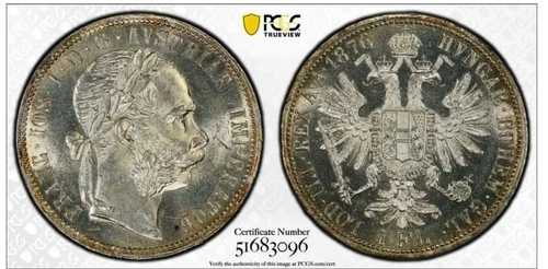 1876年オーストリア フローリン銀貨 PCGS MS62