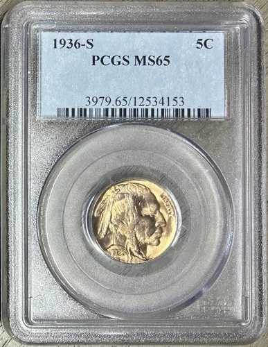 見事な金色の1936-Sバッファローニッケル、PCGS MS-65 45,045円