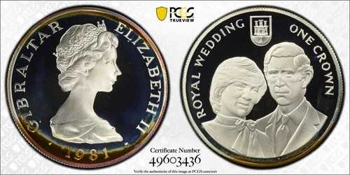 1981年 PR 68 DCAM クラウン ジブラルタル ダイアナ妃 ロイヤルウェディング PCGS シルバー 646