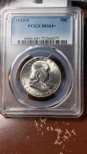 1953年 S フランクリンシルバーハーフダラー 50セント PCGS MS64+ プラス FBL 5243 に近い