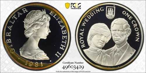 1981年 PR 68 DCAM クラウン ジブラルタル ダイアナ妃 ロイヤルウェディング PCGS シルバー617
