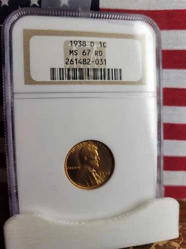 1938-D リンカーン・ウィート・セント「NGC MS67 RD」素晴らしいスラブ *鮮やかな赤色のコイン
