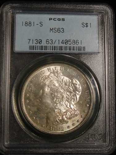 1881-S モーガン シルバー ダラー PCGS MS63 OGH 古いグリーン/ブルー ホルダー スカイブルー ラベル!!