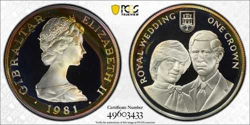 1981年 PR 68 DCAM クラウン ジブラルタル ダイアナ妃 ロイヤルウェディング PCGS シルバー 643 45,045円