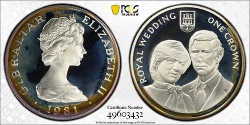 1981年 PR 68 DCAM クラウン ジブラルタル ダイアナ妃 ロイヤルウェディング PCGS シルバー 623