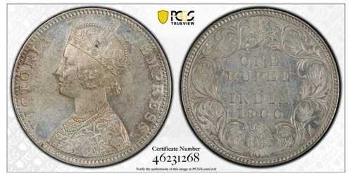 世界の銀貨: * 1900 B インド 英国ルピー PCGS AU58 *