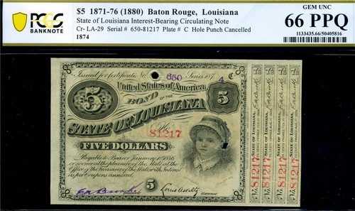 HGR 1874年 5ドル ベビーボンド CR-LA-29 (希少「発行」GEMグレード) PCGS GEM UNC 66PPQ