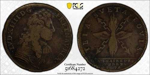 1676 年 フランス ルイ 13 世 トークン ジェトン テラ スエタ Feuardent-458 Cu PCGS VF 20 BN