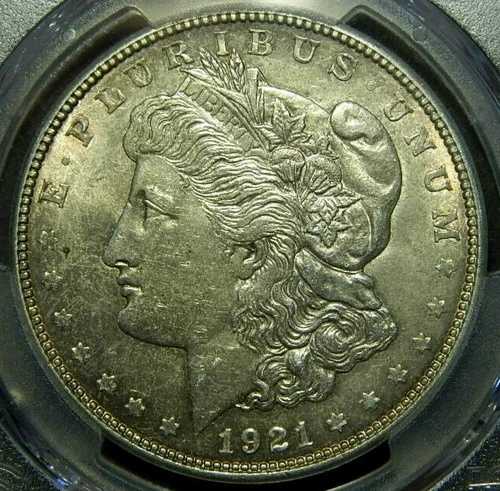 1921年 D $1 モルガン・ダラー PCGS AU 詳細 ~ VSS VAM 12A (ダブルデイト) ~R6~(L#6-16)