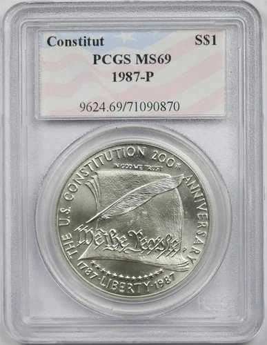 1987-P コンスティテューション $1 PCGS MS 69 現代記念銀貨