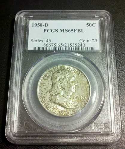 1958 D フランクリン ハーフ PCGS MS 65 FBL GEM BU フルベルライン、素晴らしい色調! 45,045円