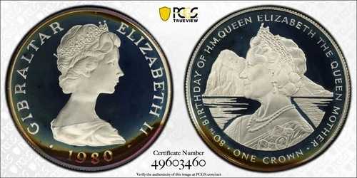 シルバー 1980 PR 68 DCAM クラウン ジブラルタル PCGS エリザベス女王80歳誕生日 528