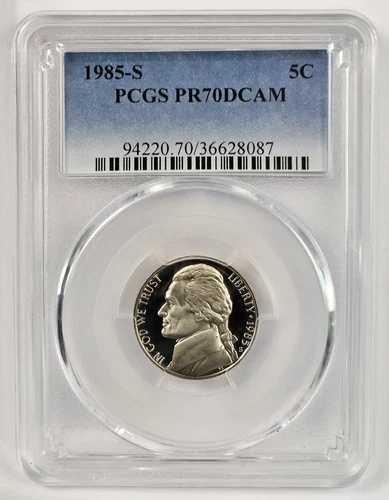 1985年 Sプルーフ ジェファーソン ニッケル *** PCGS PR 70 DCAM
