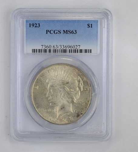 1923-P ピース銀貨（1ドル） - フィラデルフィア - 銀90%、PCGS、MS-63