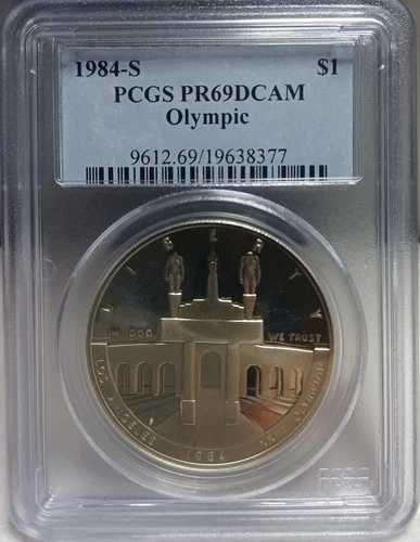 1984-S 1ドル オリンピック記念銀貨 PCGS PR69 DCAM。ビデオ SL0171