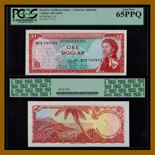東カリブ諸国 1ドル、1965年 P-13f PCGS 65 PPQ Unc｜WORLD RESOURCE【QUEEN店】