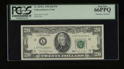 DBR 1990 $20 FRN サンフランシスコ ジェム Fr. 2078-L PCGS 66 PPQ シリアル L67711493C｜WORLD RESOURCE【QUEEN店】