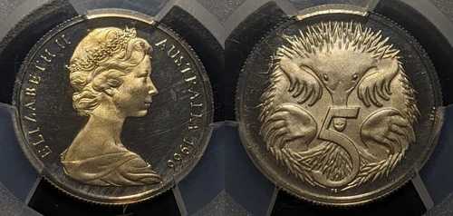 1966年 プルーフ 5セント 5セント オーストラリア PCGS PR68DCAM FDC UNC #1858