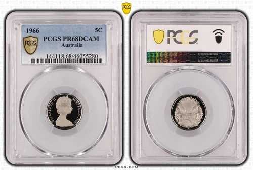 1966年 プルーフ 5セント 5セント オーストラリア PCGS PR68DCAM FDC UNC #3779