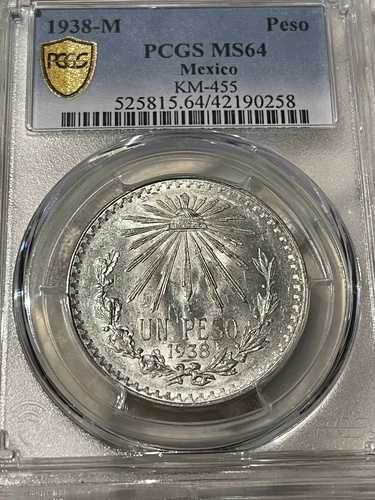 1938 年メキシコ MS64 ペソ キャップ & レイズ PCGS セキュア ゴールド シールド MS 64 美しいコイン!!!
