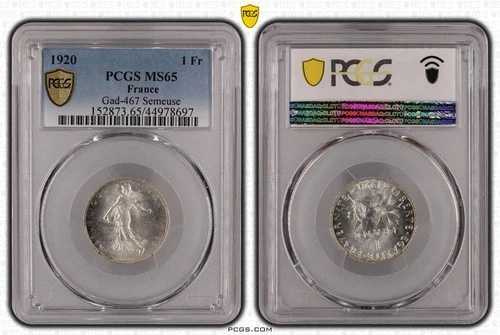 1 フラン セムーズ - 1920 - PCGS MS65-