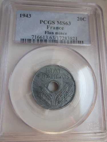 PCGS 20サンチーム 1943年 MS 63- のスレーブ