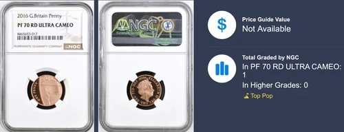 2016 1ペンス プルーフ NGC PF70 RD 英国ロイヤルミント トップポップ 最高級品