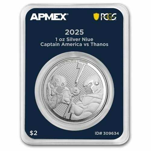 2025年 1オンス銀貨 2ドル キャプテン・アメリカ vs サノス (MD?プレミア + PCGS FS)