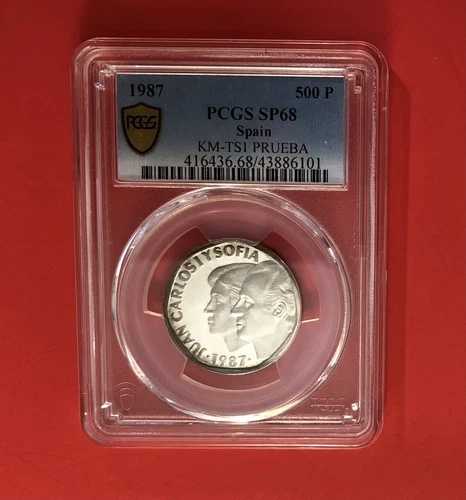 スペイン、1987年、優れた500ペセタ銀貨、PCGS SP68 による評価。