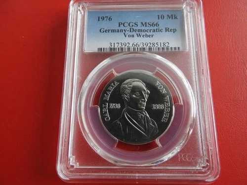 * DDR 10 Mark 1976 PCGS MS66 * シルバー * カール マリア フォン ウェーバー (KOM)(2)-
