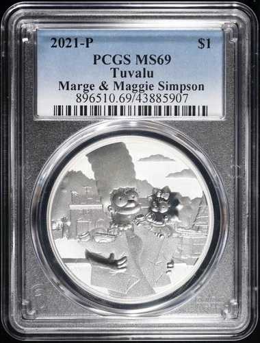 2021-P ツバル 1オンス シルバードル $1 PCGS MS 69 マージ＆マギー・シンプソン（BU Unc.）