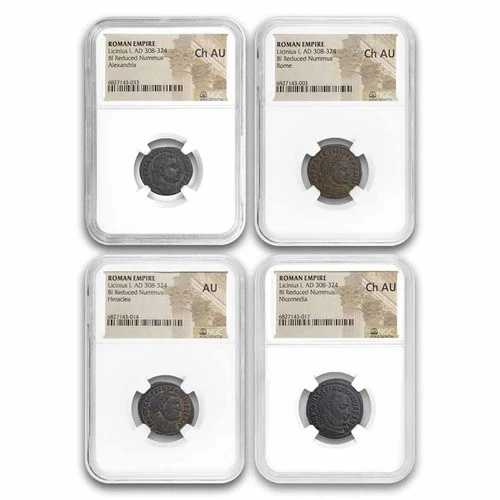 ローマBIレッド。 Nummus Licinius I (西暦 308 ～ 324 年) Ch AU NGC 4 コイン セット