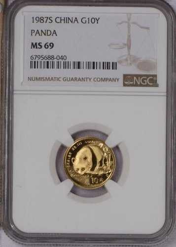 1987-S ゴールドパンダ 1/10オンス 10元 NGC MS69。送料無料。