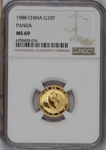1988年 ゴールドパンダ 1/10オンス 10元 NGC MS69。送料無料。