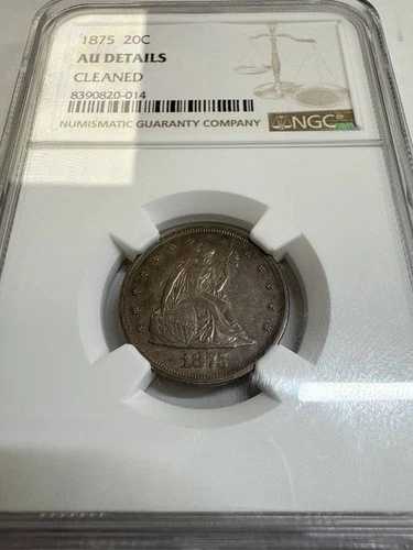 1875年 自由の女神像 20セント NGC AU 詳細クリーニング済み
