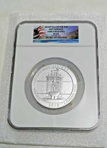 2010 P ホット スプリングス 5 オンス .999 シルバー コイン NGC SP 69 早期リリース フラッグ ラベルなし