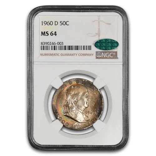 1960-D フランクリン ハーフダラー MS-64 NGC CAC（トーン付き）