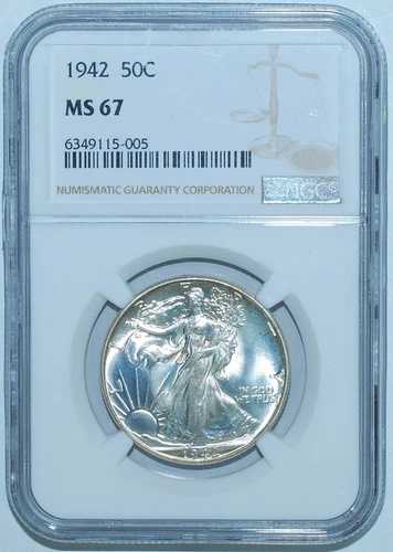 1942年 NGC MS67 ウォーキング・リバティ・ハーフダラー