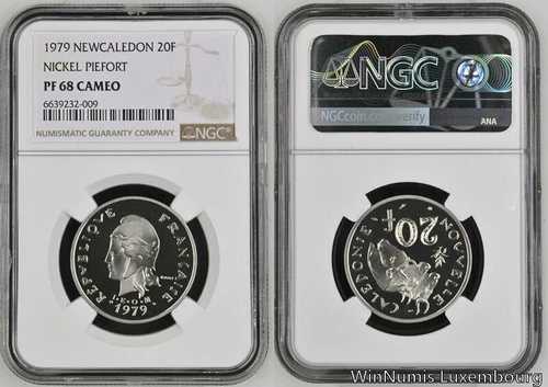 FF0152 トップポップ レア ニューカレドニア 20フラン ピエフォール 1979 NGC PF68 カメオ