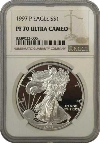 1997-P プルーフ アメリカン シルバー イーグル 1ドル コイン NGC PF70 ウルトラカメオ