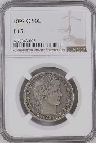 1897-O バーバーハーフダラー - NGC Fine 15 - 希少な鋳造数！スウィートスチールグレー