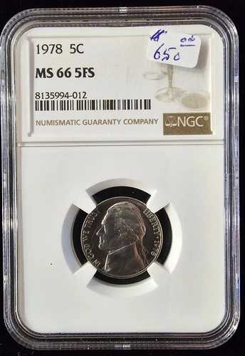 1978年ジェファーソン5CニッケルNGC MS66、フルステップ。